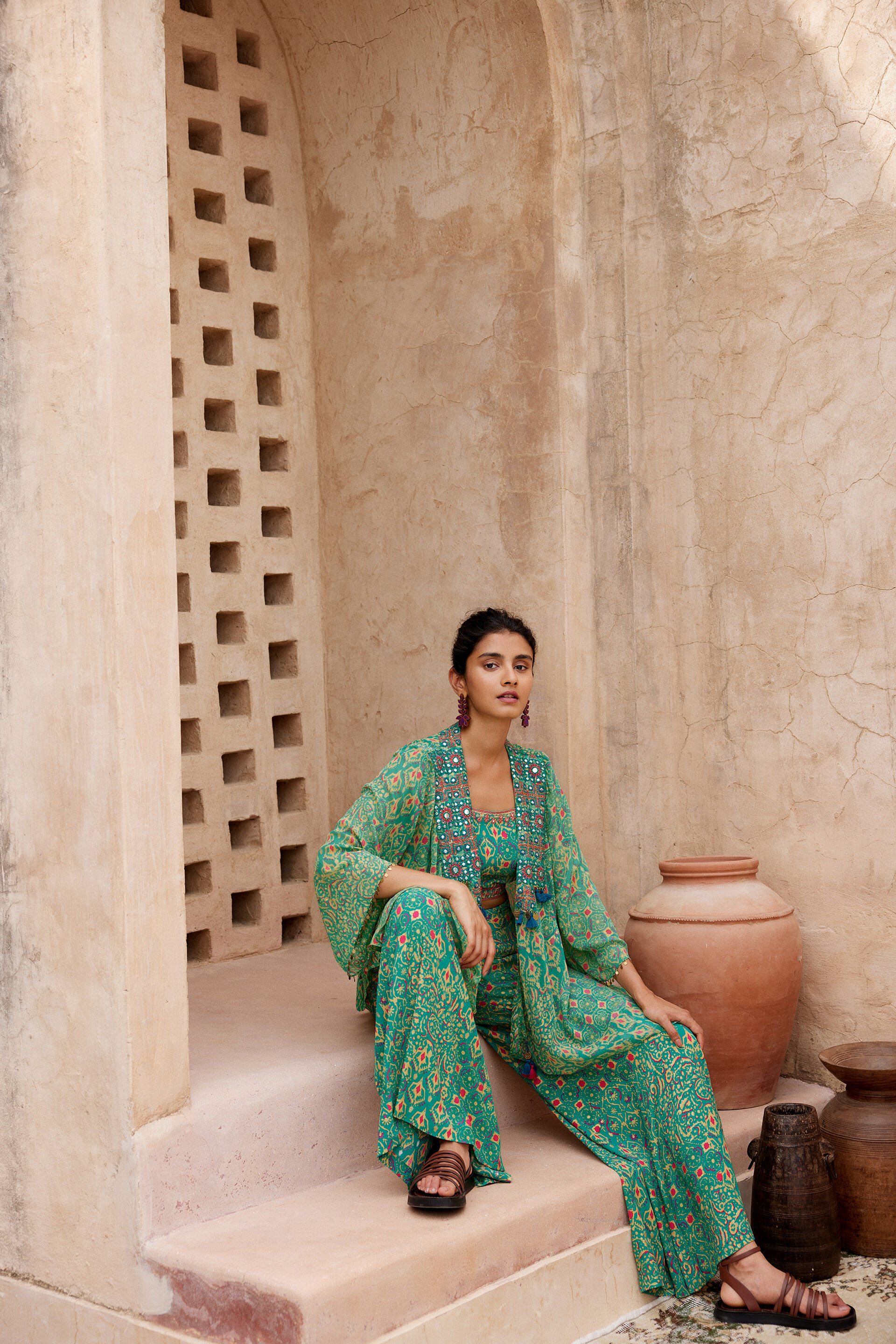 Teal Festive Crop Top Co-ord, Teal, image 6